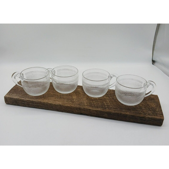 Set Lot of 4 Hand Blown Etched Clear Glass Punch Cups Glasses Flaws - Picture 1 of 15